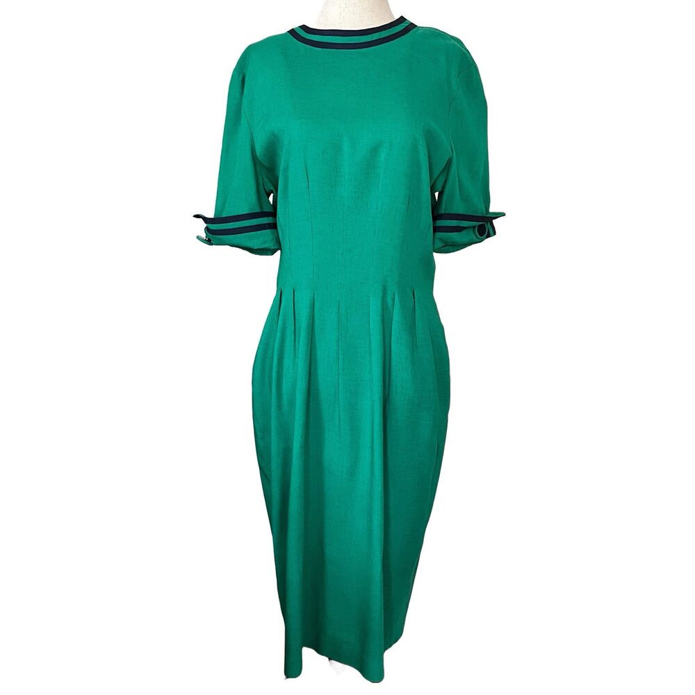 Emerald Green Vintage 1980s Cynthia Howie Union Made Mod Inspired Midi Dress